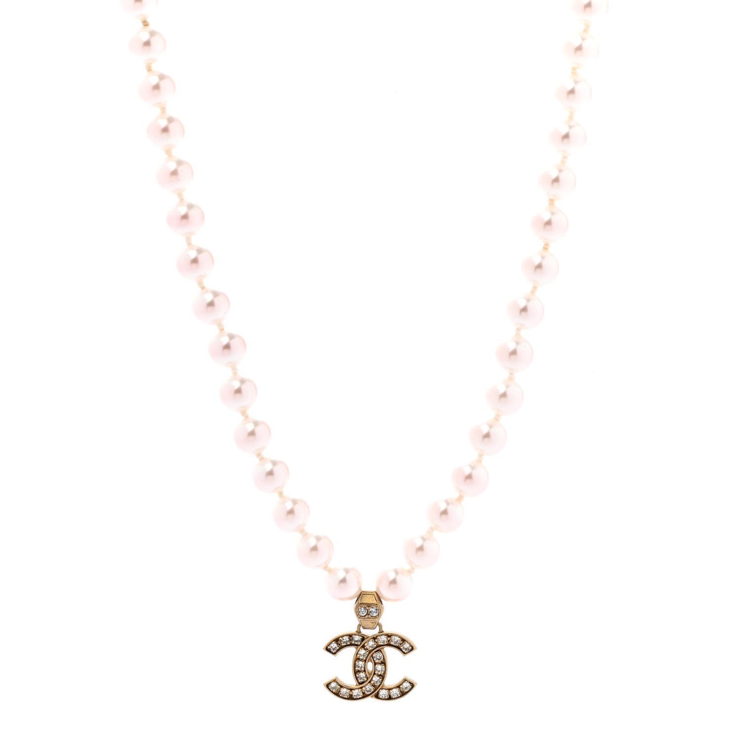 Chanel Pearl Crystal CC Short Necklace Gold 1 of 6