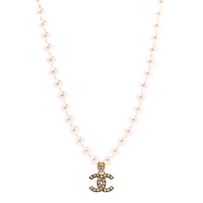 Chanel Pearl Crystal CC Short Necklace Gold 1 of 6