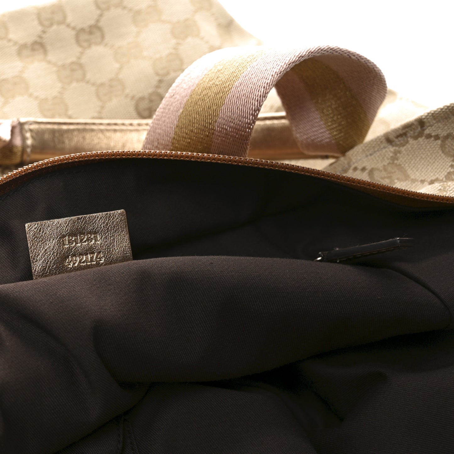 GG Monogram Large Web Handle Bucket Tote Gold