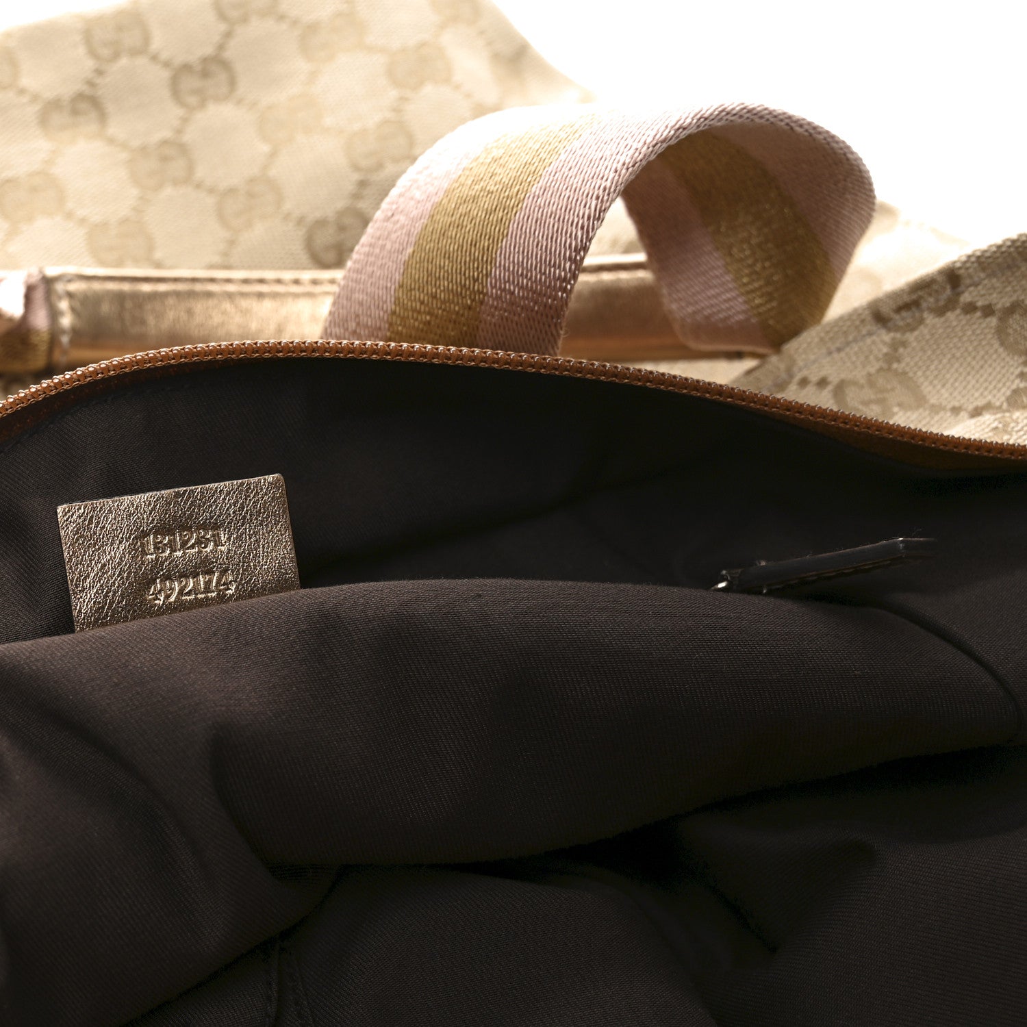 Gucci GG Monogram Large Web Handle Bucket Tote Gold 7 of 10