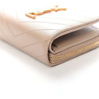 Saint Laurent Grain De Poudre Matelasse Chevron Monogram Compact Zip Around Wallet Dark Latte 9 of 10
