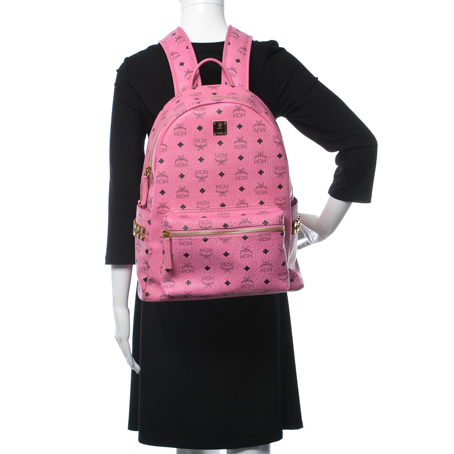 MCM Visetos Medium Side Studs Stark Backpack Pink 2 of 10
