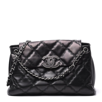 Chanel Calfskin Double Stitch Large Hamptons Flap Bag Black 1 of 10