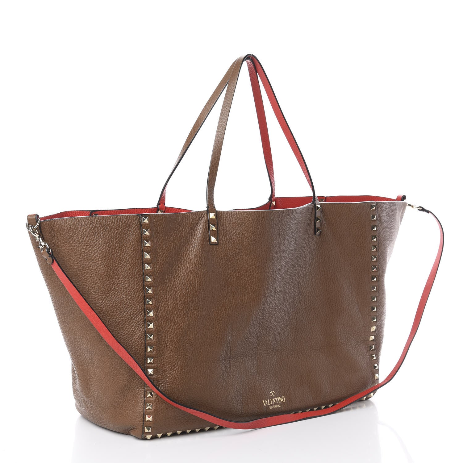 Valentino Garavani Calfskin Medium Rockstud Reversible Tote Brown Red 3 of 13