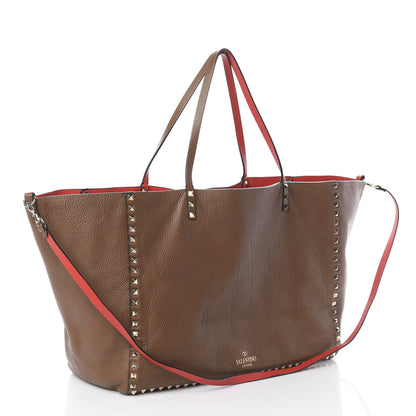 Valentino Garavani Calfskin Medium Rockstud Reversible Tote Brown Red 3 of 13