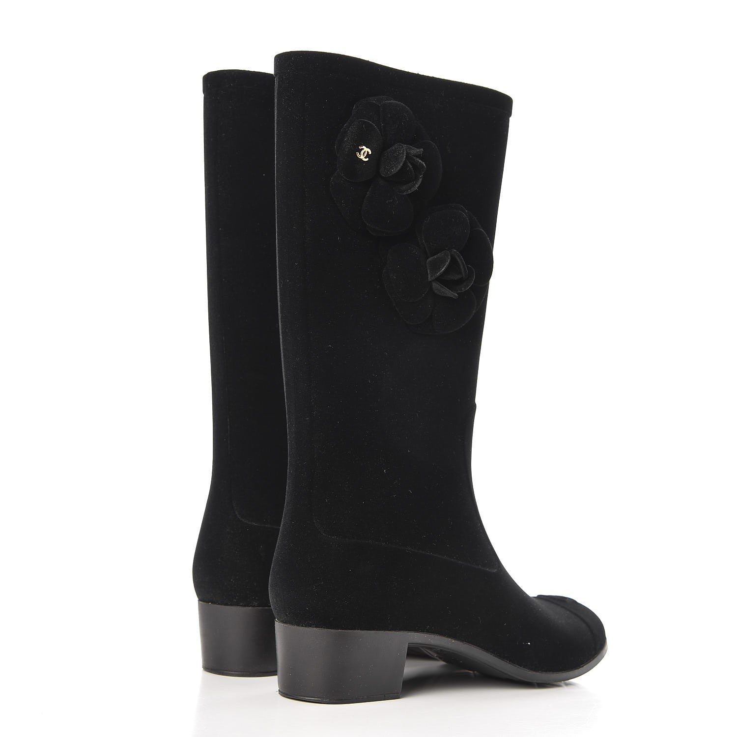 Chanel Velvet Camellia High Boots 36 Black 4 of 6