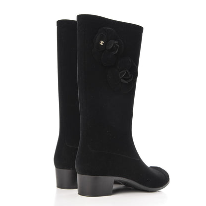 Chanel Velvet Camellia High Boots 36 Black 4 of 6