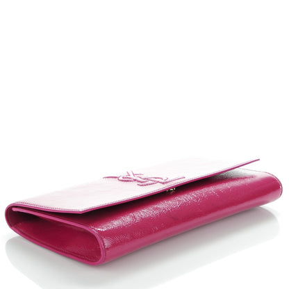 Saint Laurent Textured Patent Monogram Large Belle De Jour Clutch Fuchsia 4 of 7