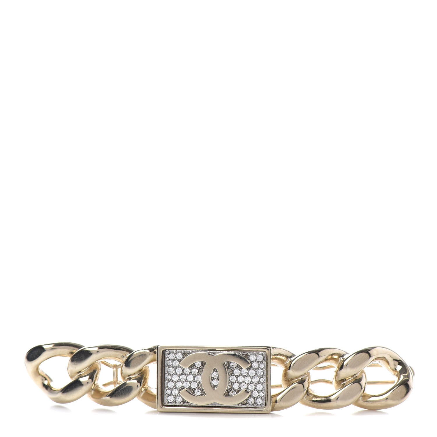 Chanel Crystal Chain CC Hair Clip Barrette Gold 1 of 3