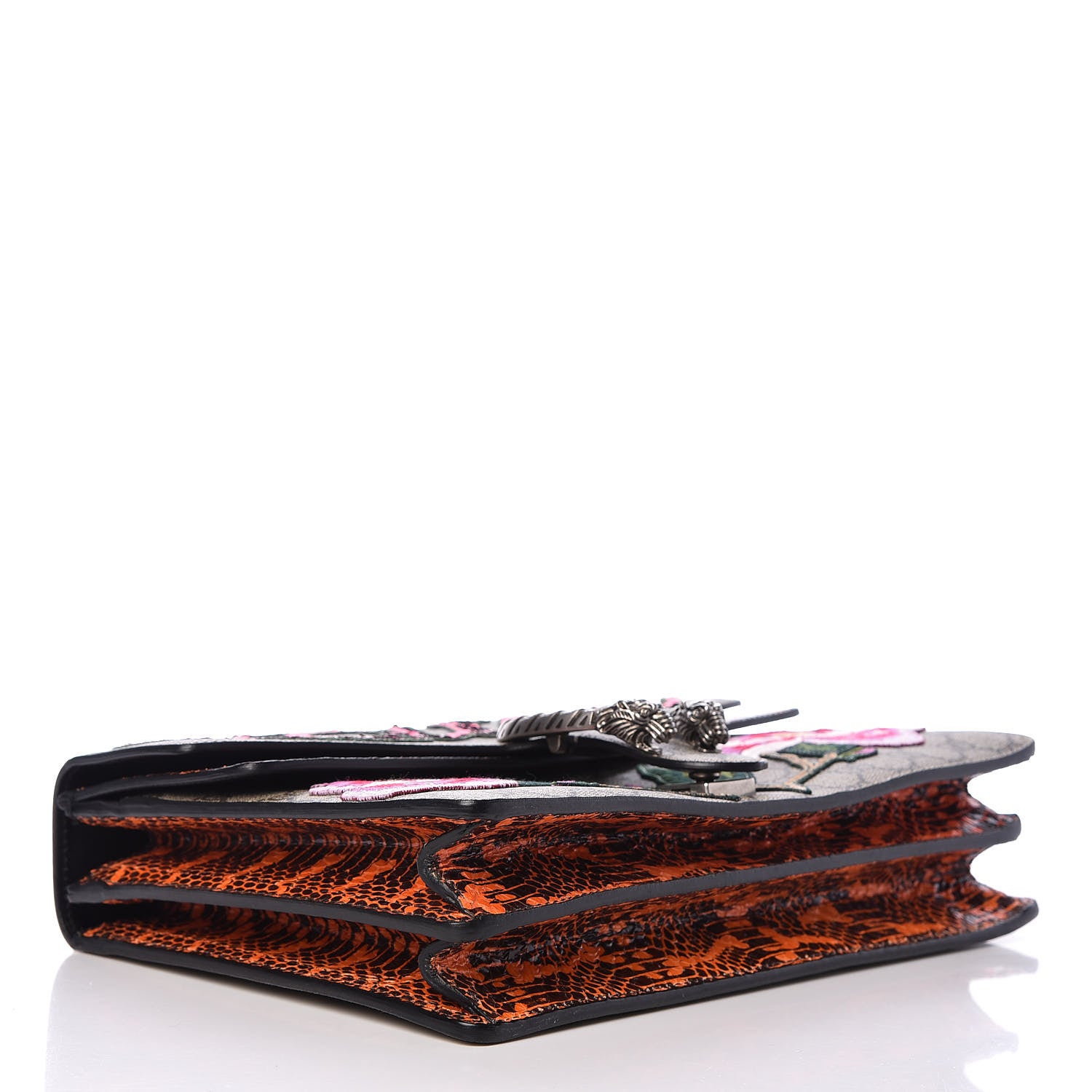 Gucci GG Supreme Monogram Snakeskin Elton Embroidered Medium Dionysus Shoulder Bag Beige Orange 4 of 12