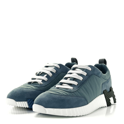 Hermes Parachute Fabric Suede Goatskin Bouncing Sneakers 37.5 Bleu Bleu Pinede 3 of 8