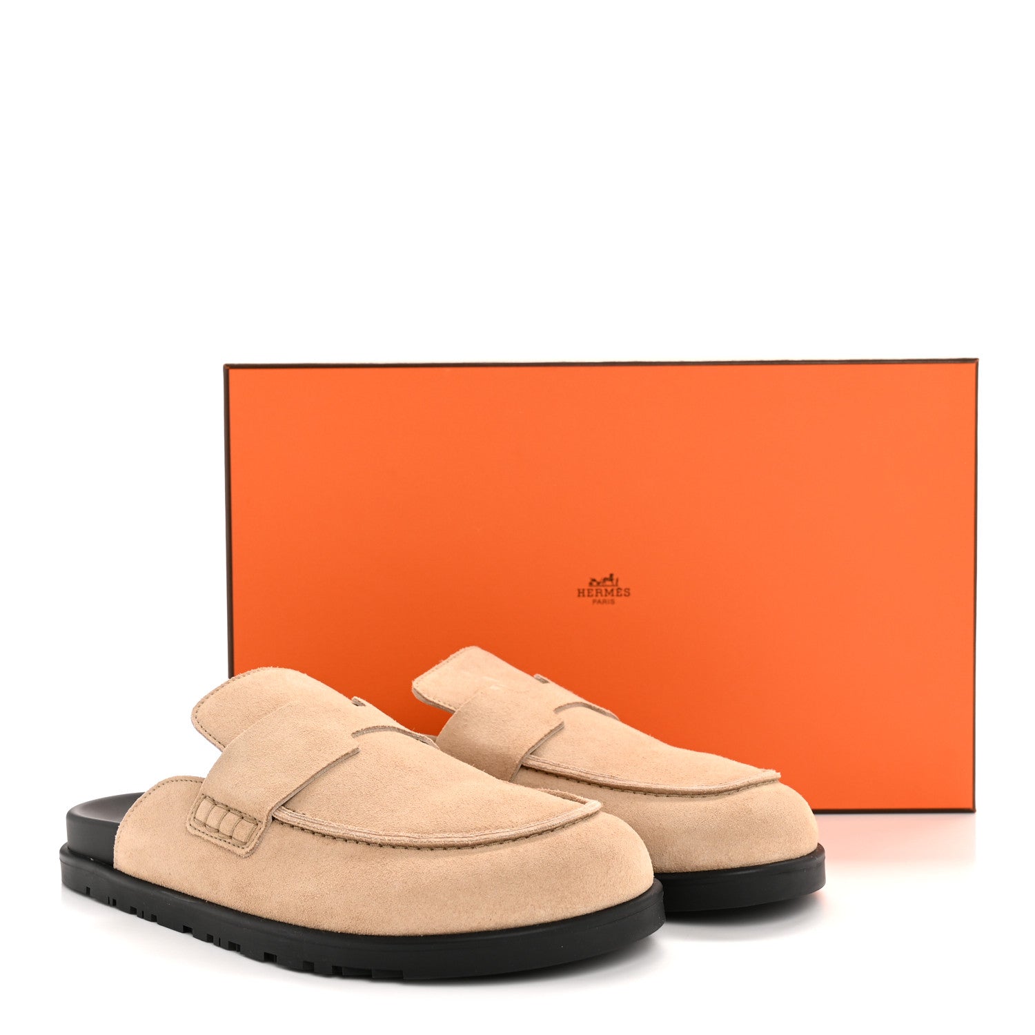 Hermes Suede Calfskin Womens Go Mules 38.5 Beige Argile 10 of 10