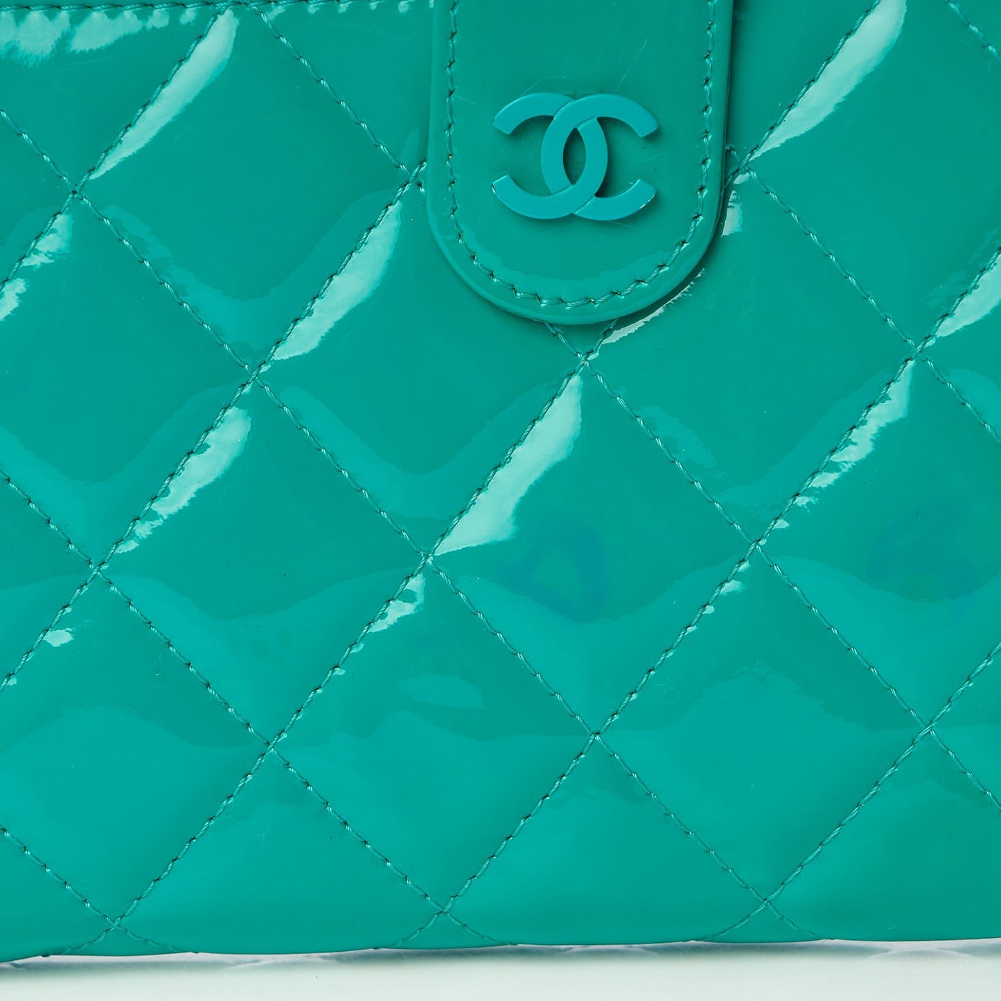 Patent Quilted Zip Pocket Wallet Turquoise