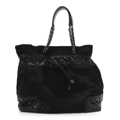 Chanel Aged Calfskin Pony Hair Quilted Miss Pony Drawstring Tote Black 1 of 11