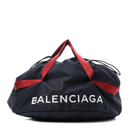 Balenciaga Textured Sport Nylon Logo Embroidered S Wheel Gym Bag Bleu Navy Rouge 1 of 4