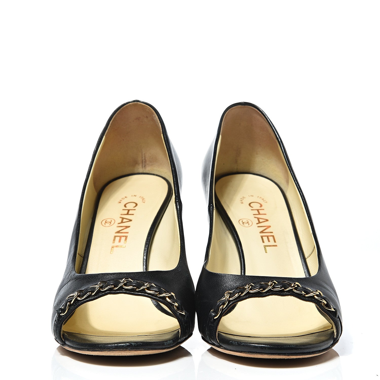 Chanel Lambskin Peep Toe CC Pumps 38 Black 2 of 19