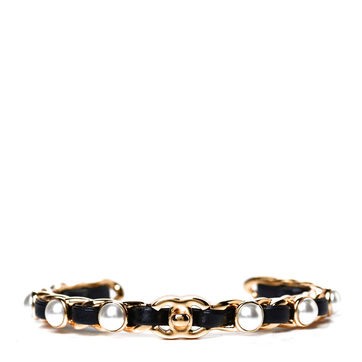 Lambskin Pearl CC Cuff Bracelet Black Gold