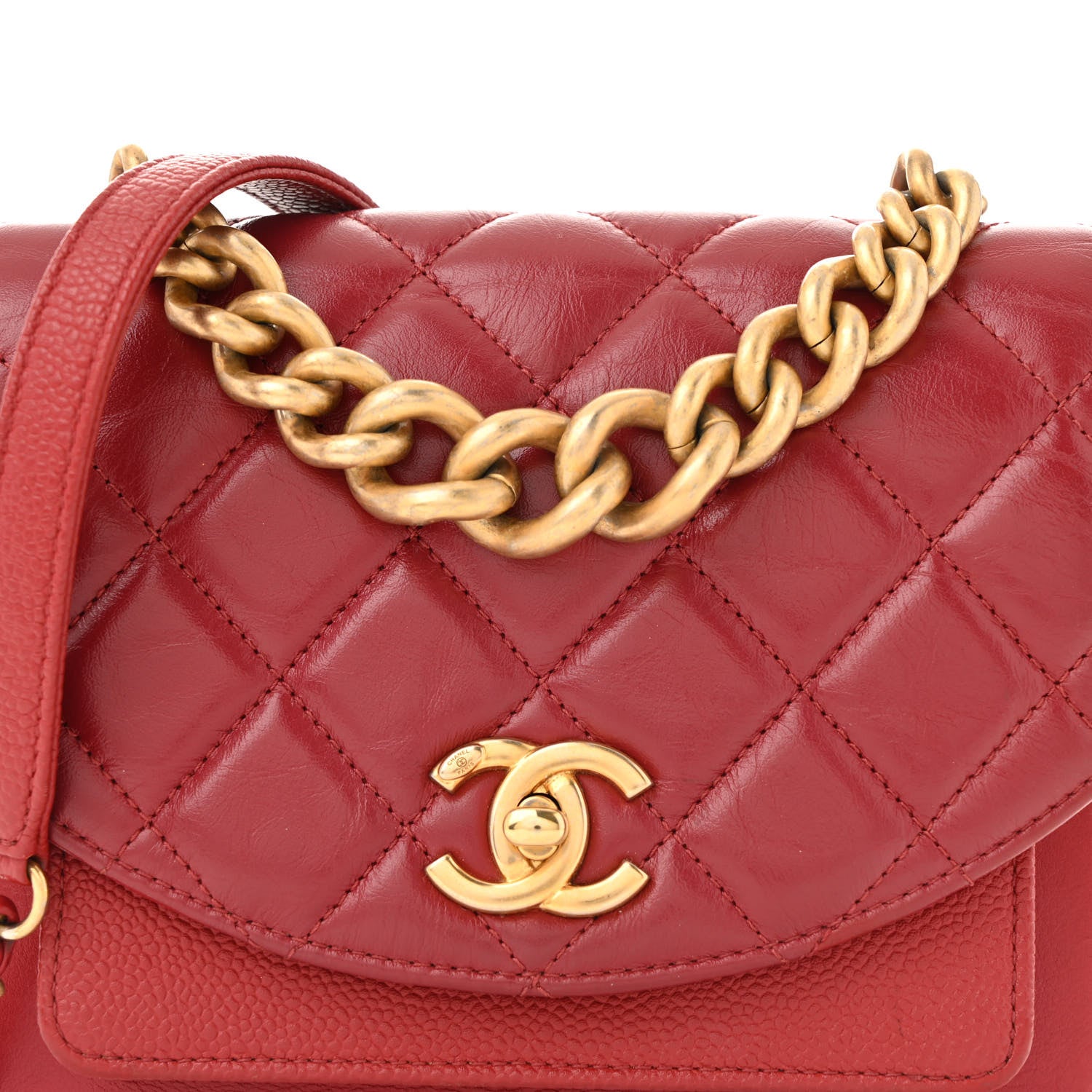 Chanel Calfskin Caviar Quilted Mini Chain Handle Flap  Red 8 of 14
