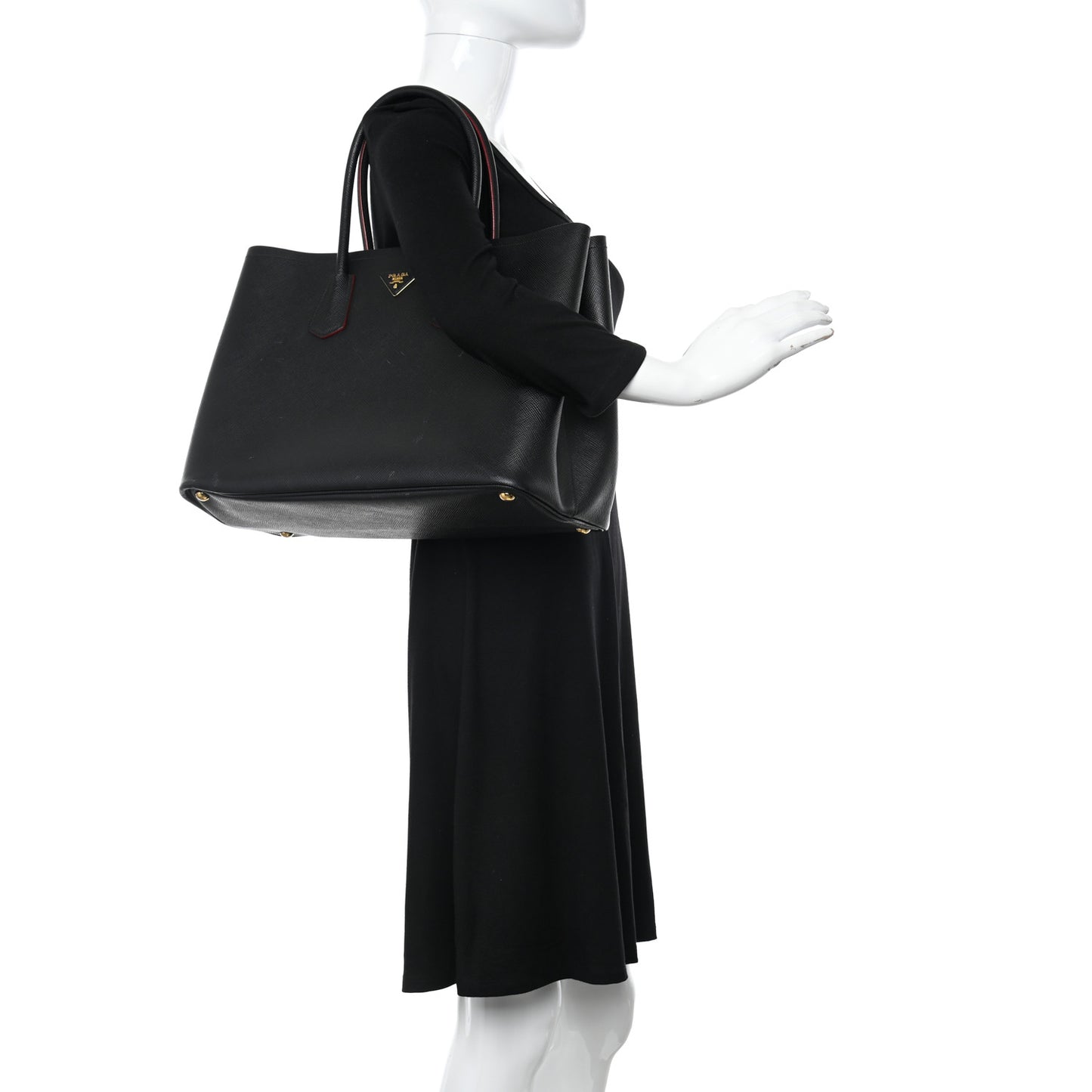 Saffiano Cuir Large Double Bag Black Fuoco