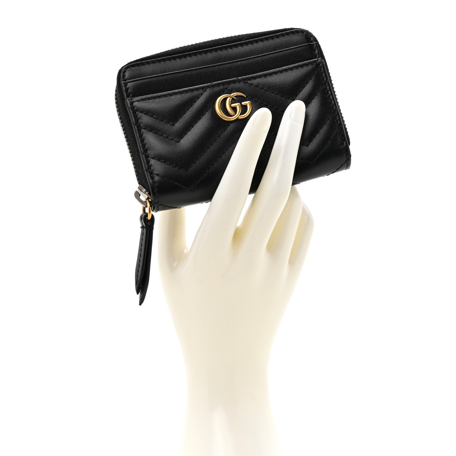 Gucci Calfskin Matelasse GG Marmont Zip Around Card Case Black 2 of 8