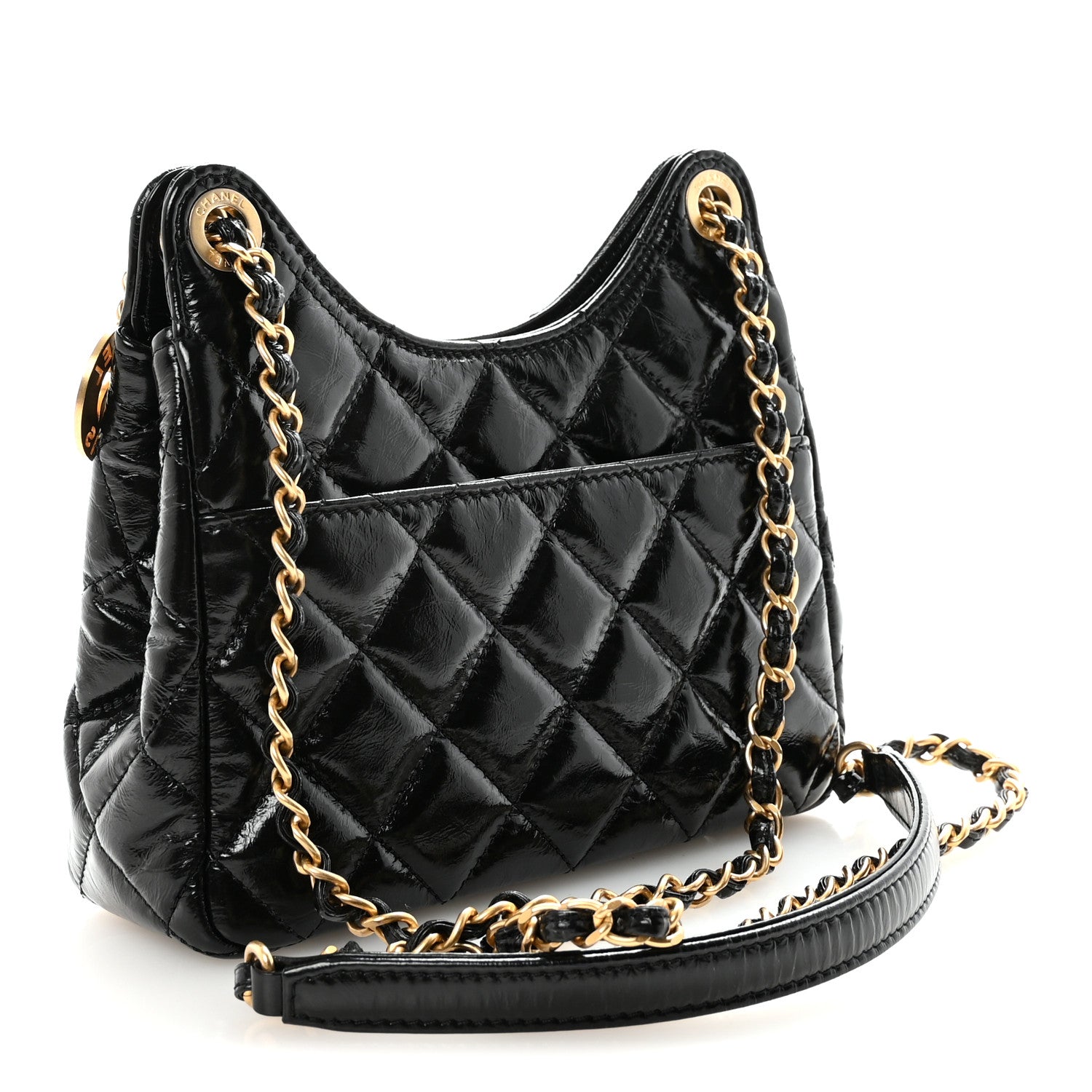Chanel Shiny Crumpled Calfskin Quilted Small Wavy CC Hobo Black 3 of 11