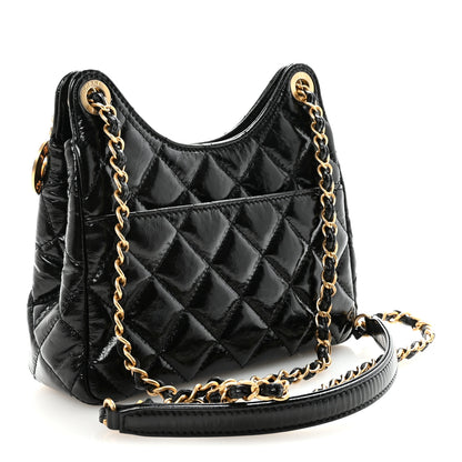 Chanel Shiny Crumpled Calfskin Quilted Small Wavy CC Hobo Black 3 of 11