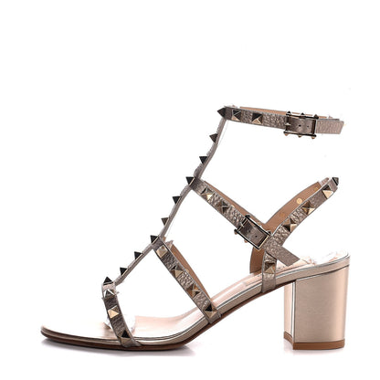Valentino Garavani Metallic Pebbled Calfskin Rockstud 60mm City Sandals 38 Skin 1 of 8