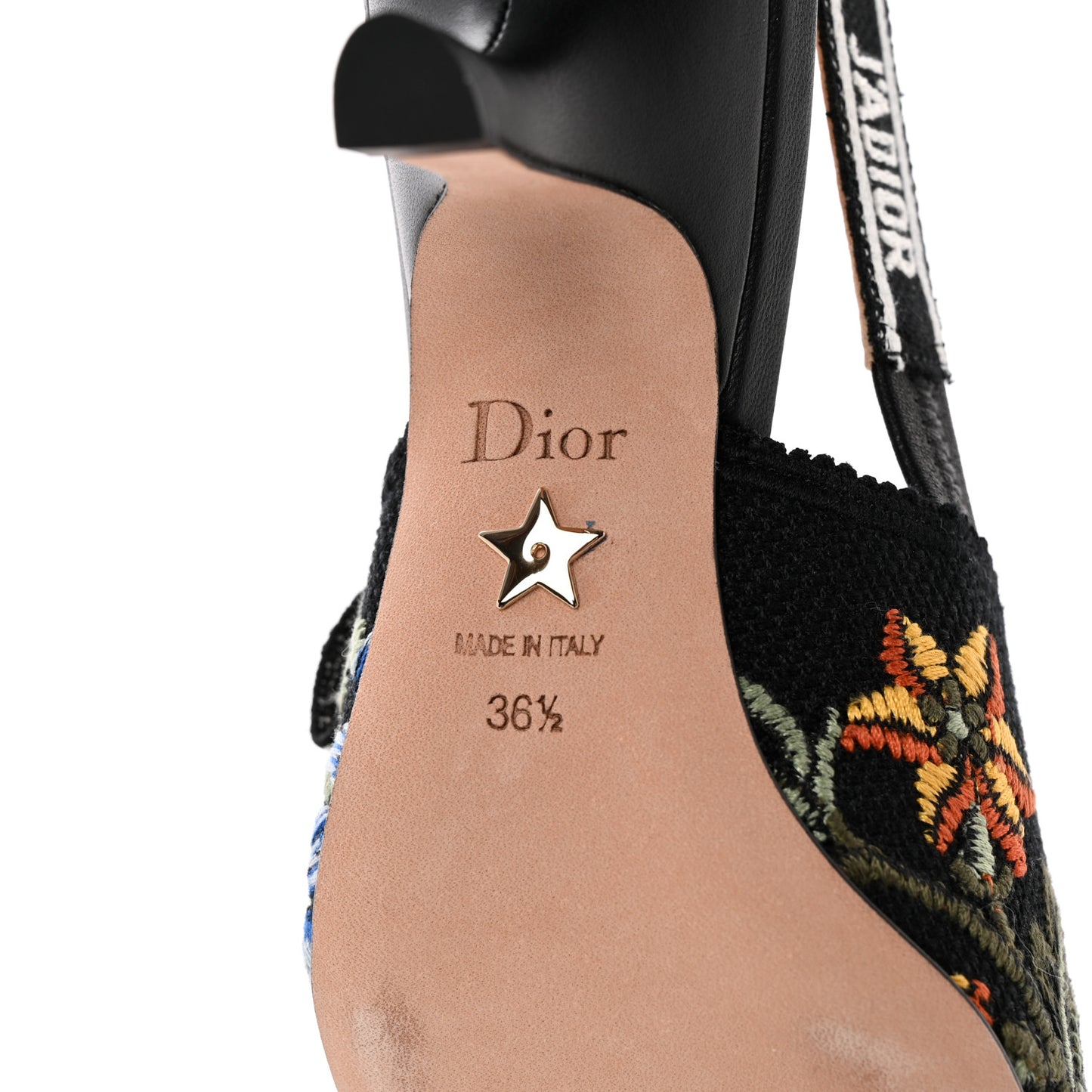 Ribbon Petites Fleurs Embroidered J'Adior Slingback Pumps 36.5 Black