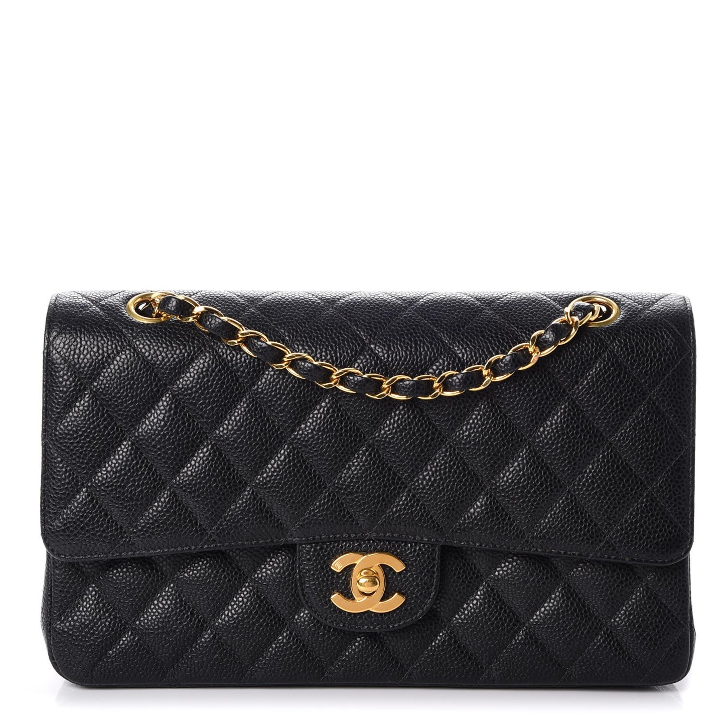 Caviar Quilted Medium Double Flap Black