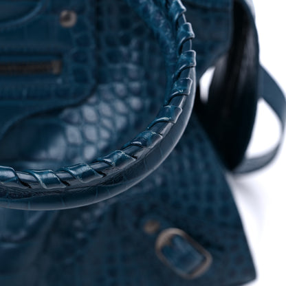 Balenciaga Calfskin Crocodile Embossed Neo Classic Silver Hardware Medium City Dark Petrol Blue 11 of 11