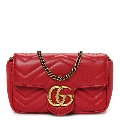 Gucci Calfskin Matelasse Super Mini GG Marmont Shoulder Bag Hibiscus Red 1 of 11