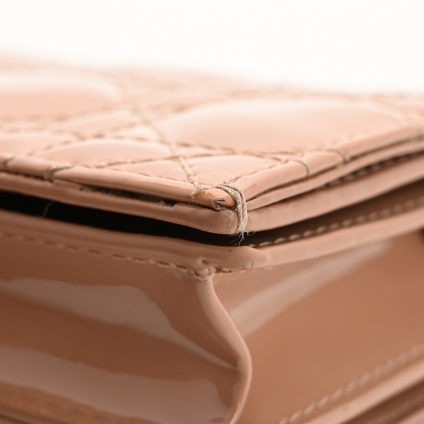 Patent Cannage Mini Lady Dior Wallet Beige