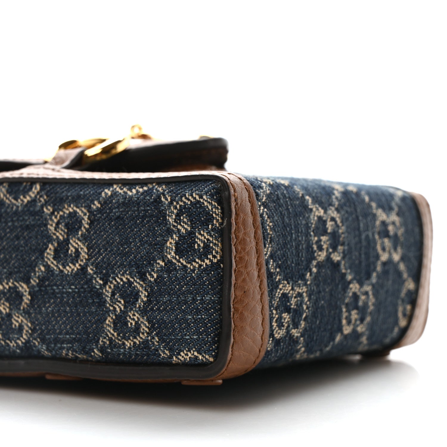 Gucci New Denim GG Monogram Dollar Calfskin Mini Horsebit 1955 Crossbody Bag Blue Tea Cuir Epilog 10 of 10