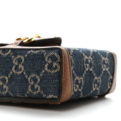 Gucci New Denim GG Monogram Dollar Calfskin Mini Horsebit 1955 Crossbody Bag Blue Tea Cuir Epilog 10 of 10