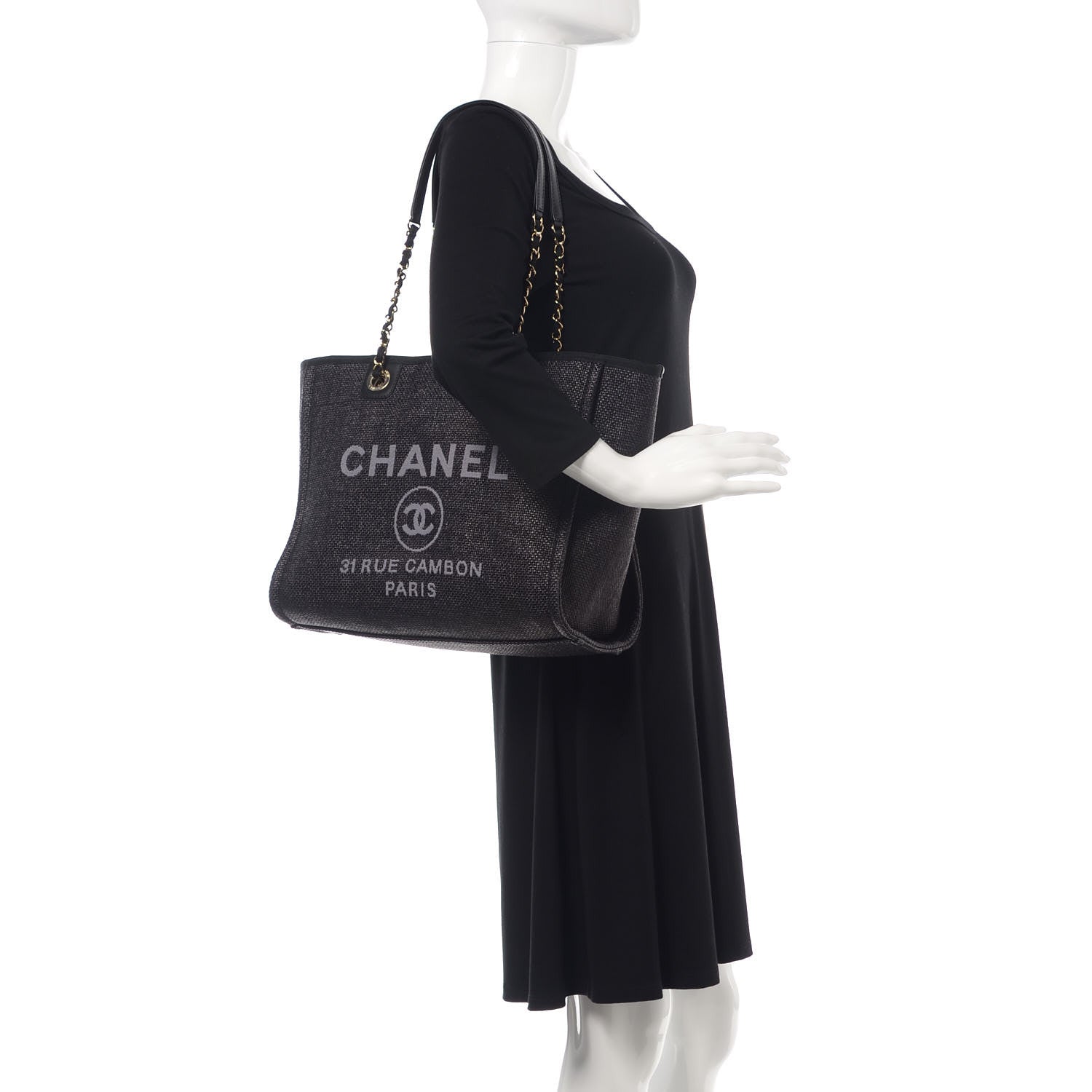 Chanel Woven Straw Raffia Small Deauville Tote Black 2 of 10