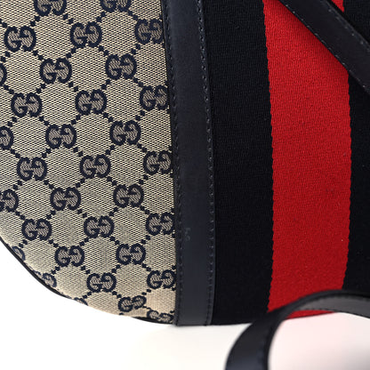 Gucci Monogram Vintage Web Medium Half Moon Hobo Navy 13 of 15