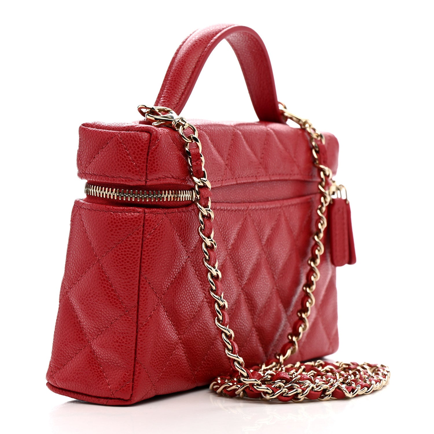 Chanel Caviar Quilted Top Handle Slim Vanity With Chain Red 3 of 11