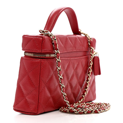Chanel Caviar Quilted Top Handle Slim Vanity With Chain Red 3 of 11