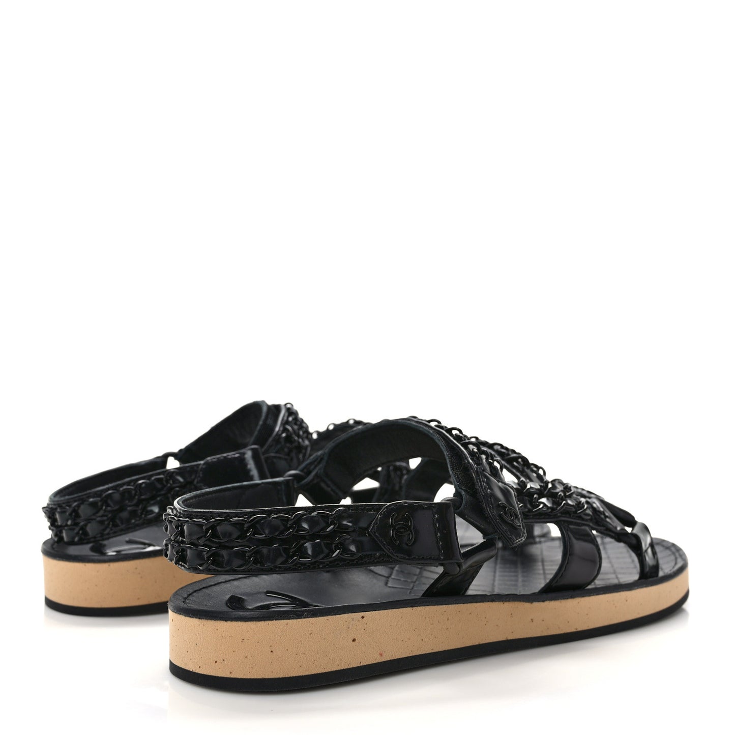 Laminated Goatskin Chain Sandals 40 Black