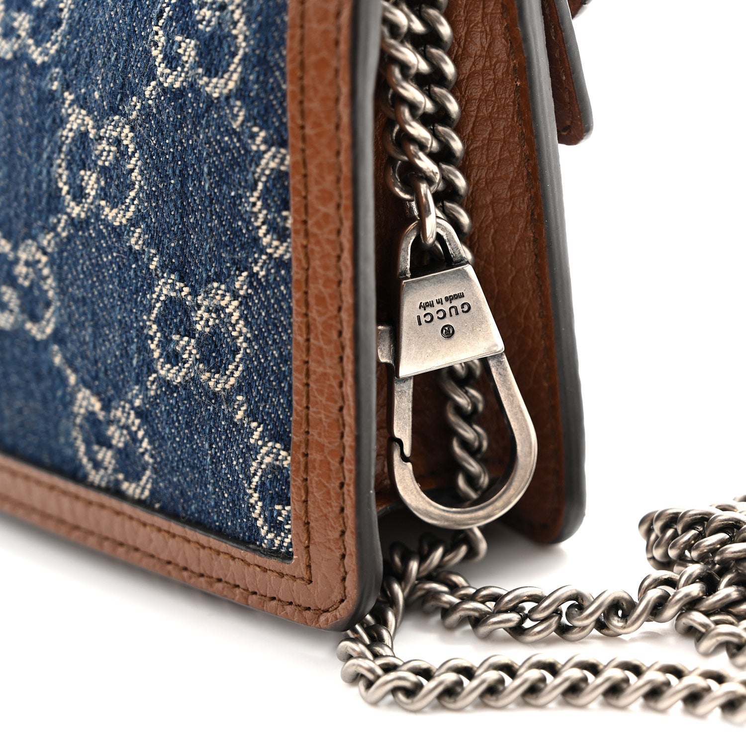 Gucci New Denim GG Monogram Dollar Calfskin Enamel Super Mini Dionysus Shoulder Bag Blue Tea Cuir Epilog Electric Blue 12 of 12