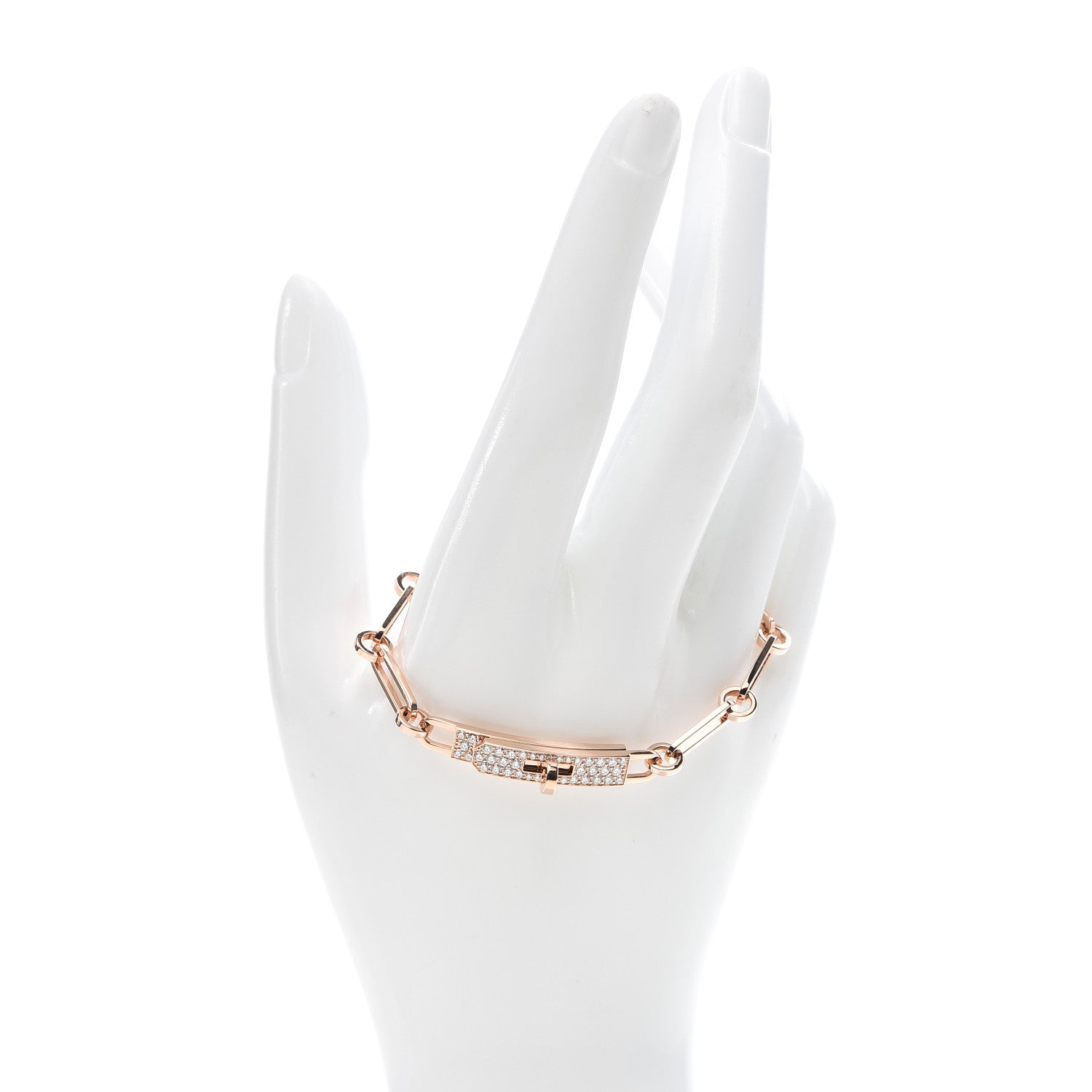 Hermes 18K Rose Gold Diamond Pave PM Kelly Chaine Bracelet ST 2 of 6