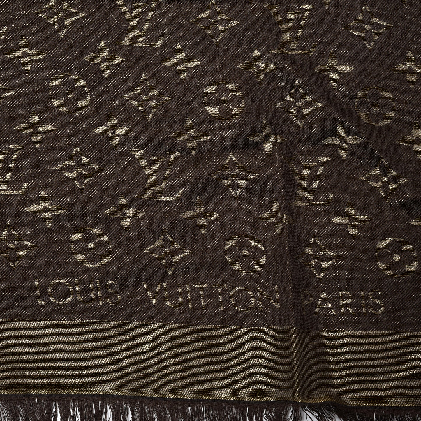 Silk Lurex Wool Monogram Shine Shawl Brown