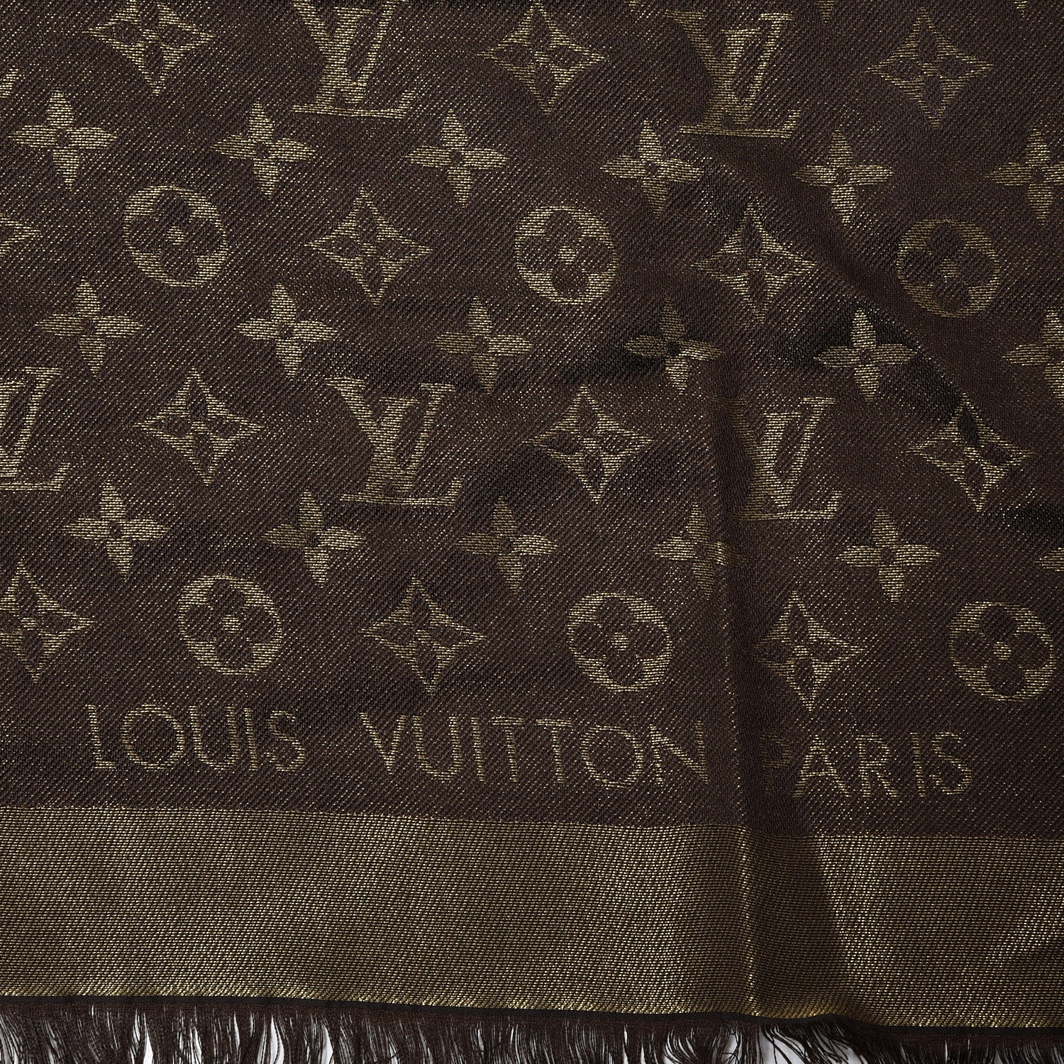 Louis Vuitton Silk Lurex Wool Monogram Shine Shawl Brown 2 of 4