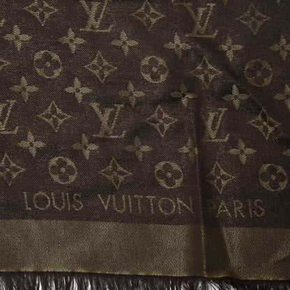 Louis Vuitton Silk Lurex Wool Monogram Shine Shawl Brown 2 of 4