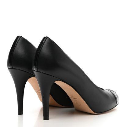 Chanel Lambskin Patent Calfskin Cap Toe CC Pumps 37 Black 4 of 9
