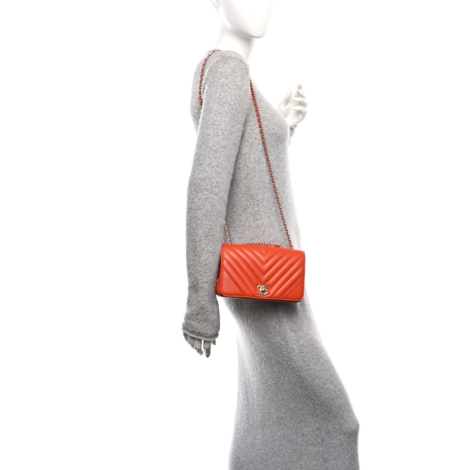 Chanel Calfskin Chevron Quilted Mini Statement Flap Dark Orange 2 of 10