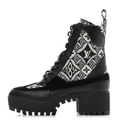 Louis Vuitton Suede Calfskin Jacquard Since 1854 Laureate Platform Desert Boots 36 Black 1 of 8