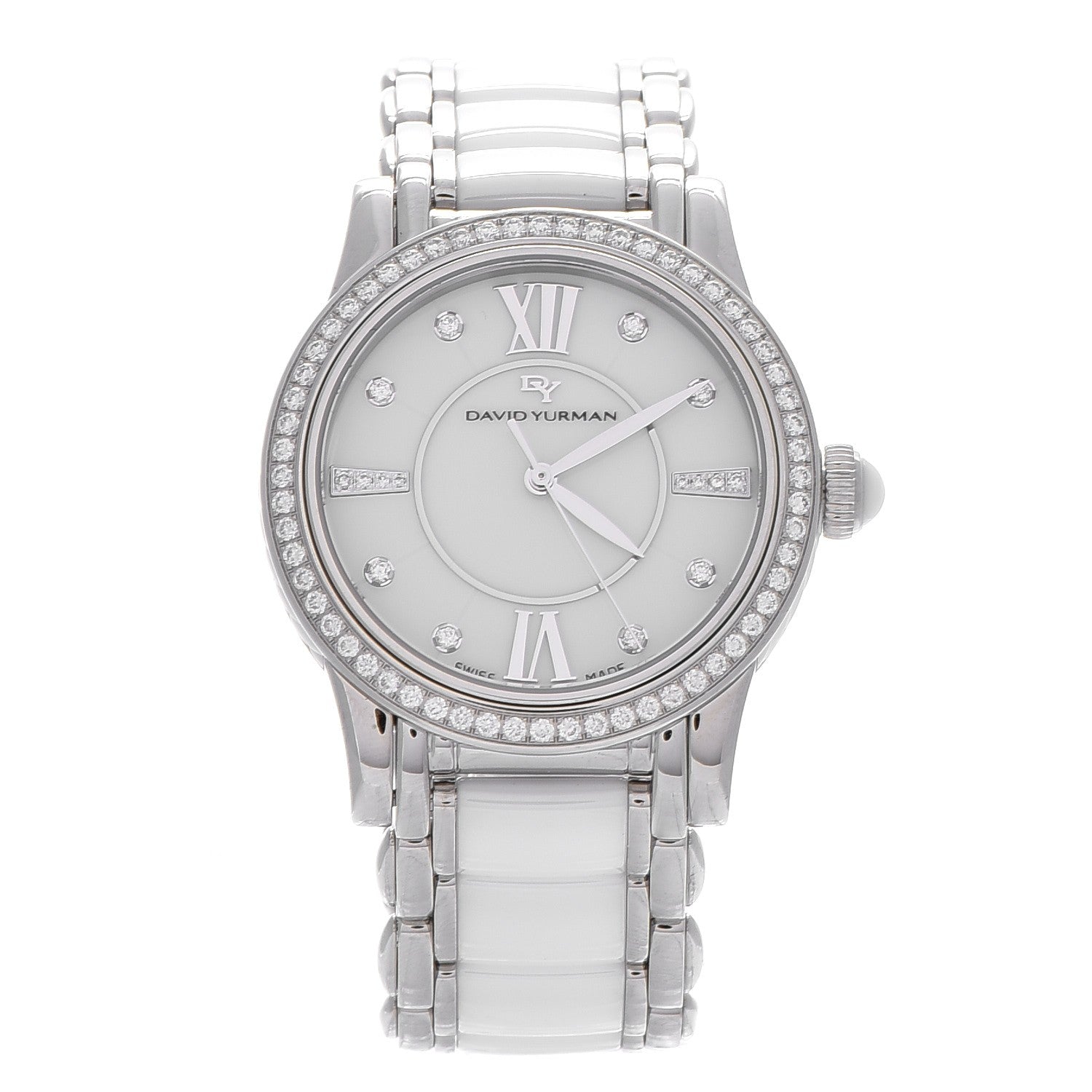 David Yurman Stainless Steel Ceramic Diamond Bezel 34mm Classic Quartz Watch White 1 of 11