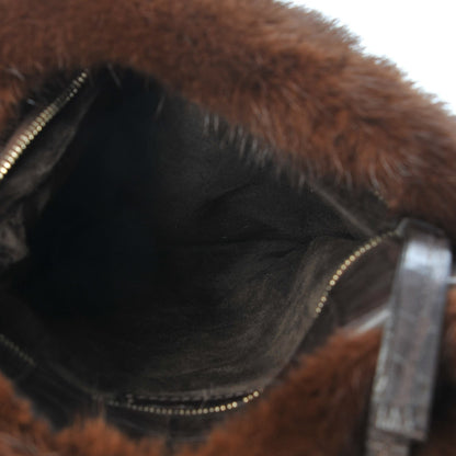 Nancy Gonzalez Fox Fur Crocodile Shoulder Bag Chocolate 6 of 6