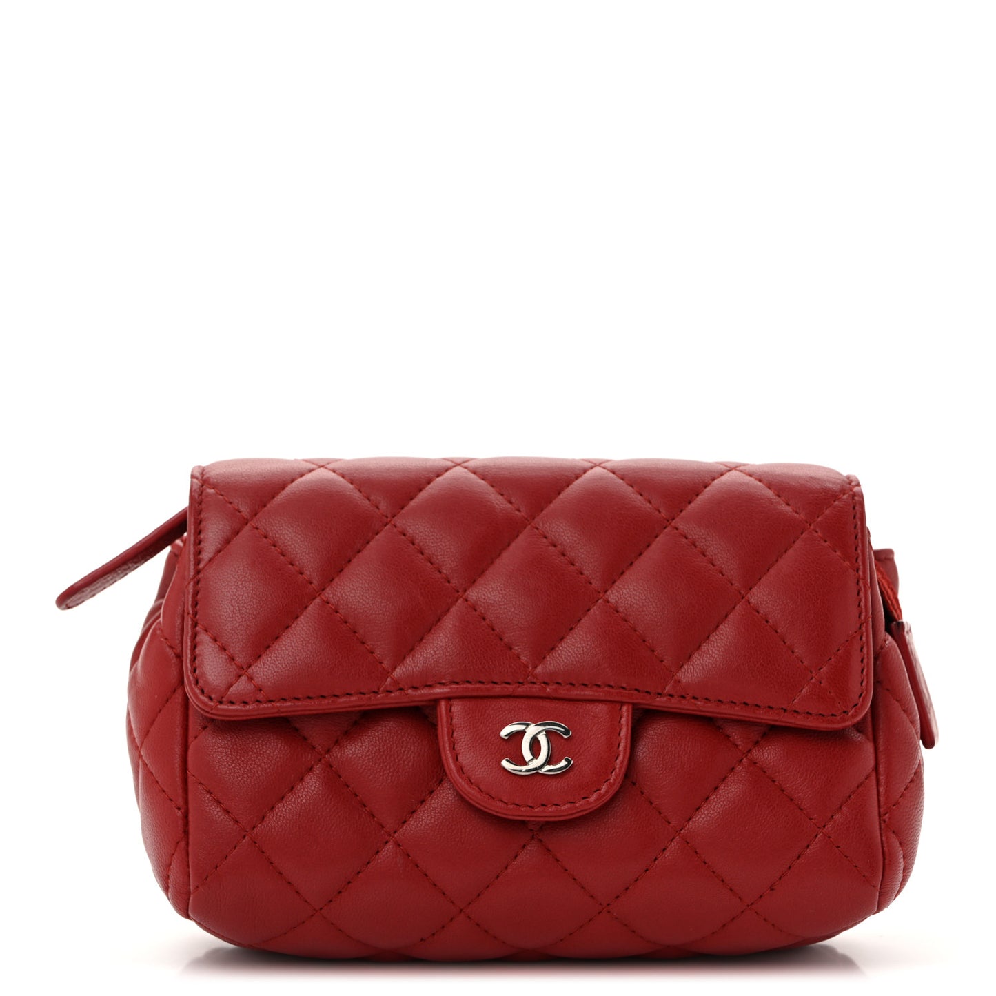 Lambskin Quilted Flap Cosmetic Case Red